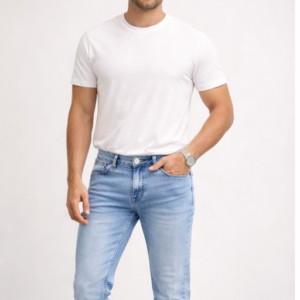 Men’s Narrow Fit Ice Blue Jeans | Stretch Denim Casual Slim Jeans