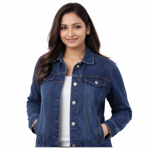Women’s Navy Blue Denim Jacket – Classic Fit Stylish Casual Wear