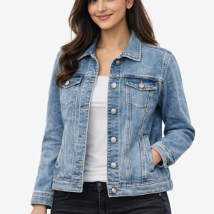 Women’s Sky Blue Denim Jacket – Classic Fit Stylish Casual Wear