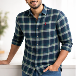 Green Checkered Full Sleeve Cotton Shirt for Men | Regular Fit Casual & Formal Wear