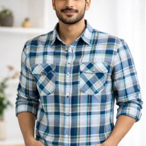 Light Green Checkered Full Sleeve Cotton Shirt for Men | Regular Fit Casual & Formal Wear