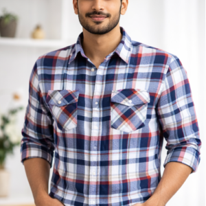 Red Blue Checkered Full Sleeve Cotton Shirt for Men | Regular Fit Casual & Formal Wear