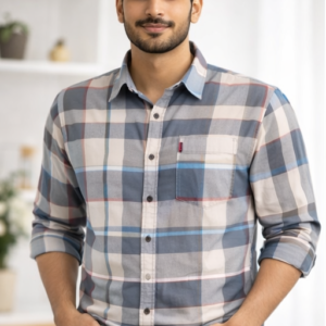 Grey Checkered Full Sleeve Cotton Shirt for Men | Regular Fit Casual & Formal Wear