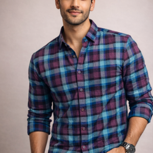 Men’s Peacock Green Checked Cotton Shirt | Full Sleeves Regular Fit Office & Casual Wear