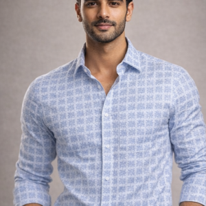 Men’s Sky Blue Printed Formal Shirt – Premium Slim Fit Office & Business Wear