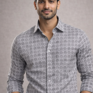 Men’s Brown Printed Formal Shirt – Premium Slim Fit Office & Business Wear
