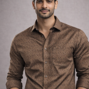 Men’s Coffee Brown Printed Formal Shirt – Premium Slim Fit Office & Business Wear
