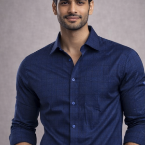 Men’s Dark Blue Printed Formal Shirt – Premium Slim Fit Office & Business Wear