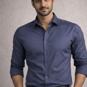 Dark Grey Printed Slim Fit Formal Shirt for Men