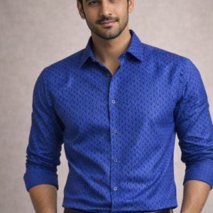 Blue Printed Slim Fit Formal Shirt for Men