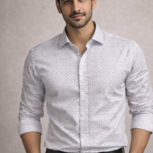 Men’s White Micro Dotted Slim Fit Formal Shirt – Premium Office Wear