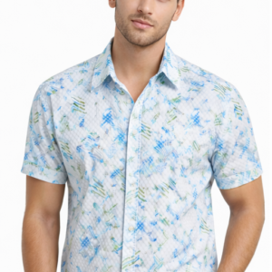M&T Men Printed Shirt | Blue Abstract Print Half Sleeve Shirt | Casual & Party Wear