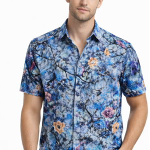 M&T Men Printed Shirt | Dark Blue Floral Printed Half Sleeve Shirt | Casual & Party Wear