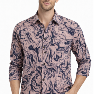 M&T Men Casual Printed Full Sleeve Shirt | Peach Abstract Print Shirt | Stylish Men’s Casual Wear