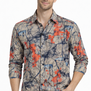 M&T Men Printed Full Sleeve Shirt | Beige Abstract Print Casual Shirt | Stylish Men’s Wear
