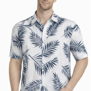 M&T Men Printed Half Sleeve Shirt | White Leaf Print Casual Shirt | Summer Wear for Men
