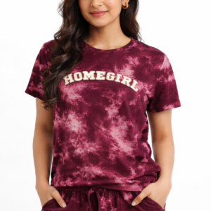 M&T Women Printed Co-Ord Set | Tie-Dye T-Shirt & Shorts | Dark Brown | Casual Wear