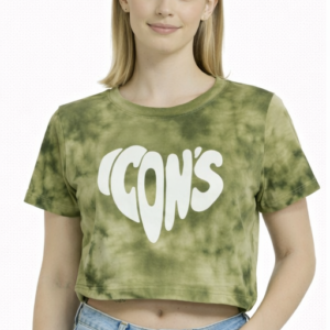 M&T Women Tie-Dye Crop Top | Olive Green Printed Crop T-Shirt | COW’S Text | Casual Wear