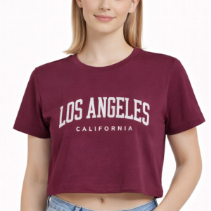 M&T Women Crop Top | Maroon Printed Crop T-Shirt | Los Angeles California Text | Casual Wear